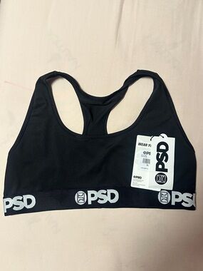 PSD Black Logo Racerback Sports Bra